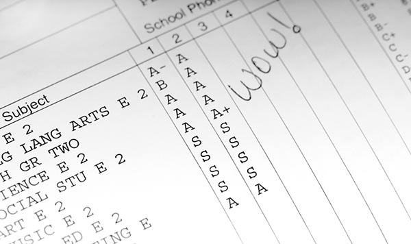 Report card comments on student work