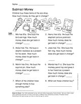 Subtract Money (Gr. 2)