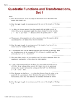 Quadratic Functions and Transformations, Set 1