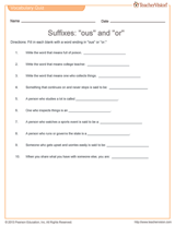 Suffixes Quiz: "ous" and "or"